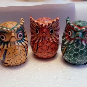 Owls Vintage Carved Wood Tribal